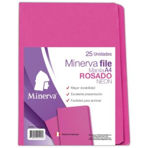 File Manila Minerva A4 Rosado Neón Paquete X 25 Und