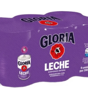 Leche Evaporada Entera GLORIA Lata 390g Paquete 6un